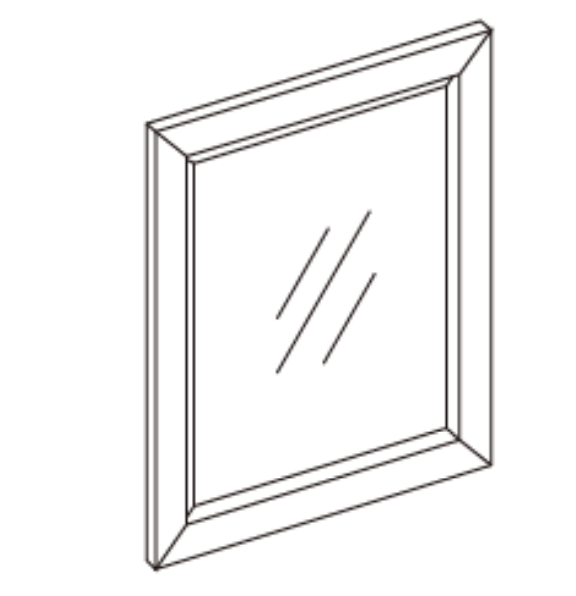 A simple framed mirror with beveled edges.